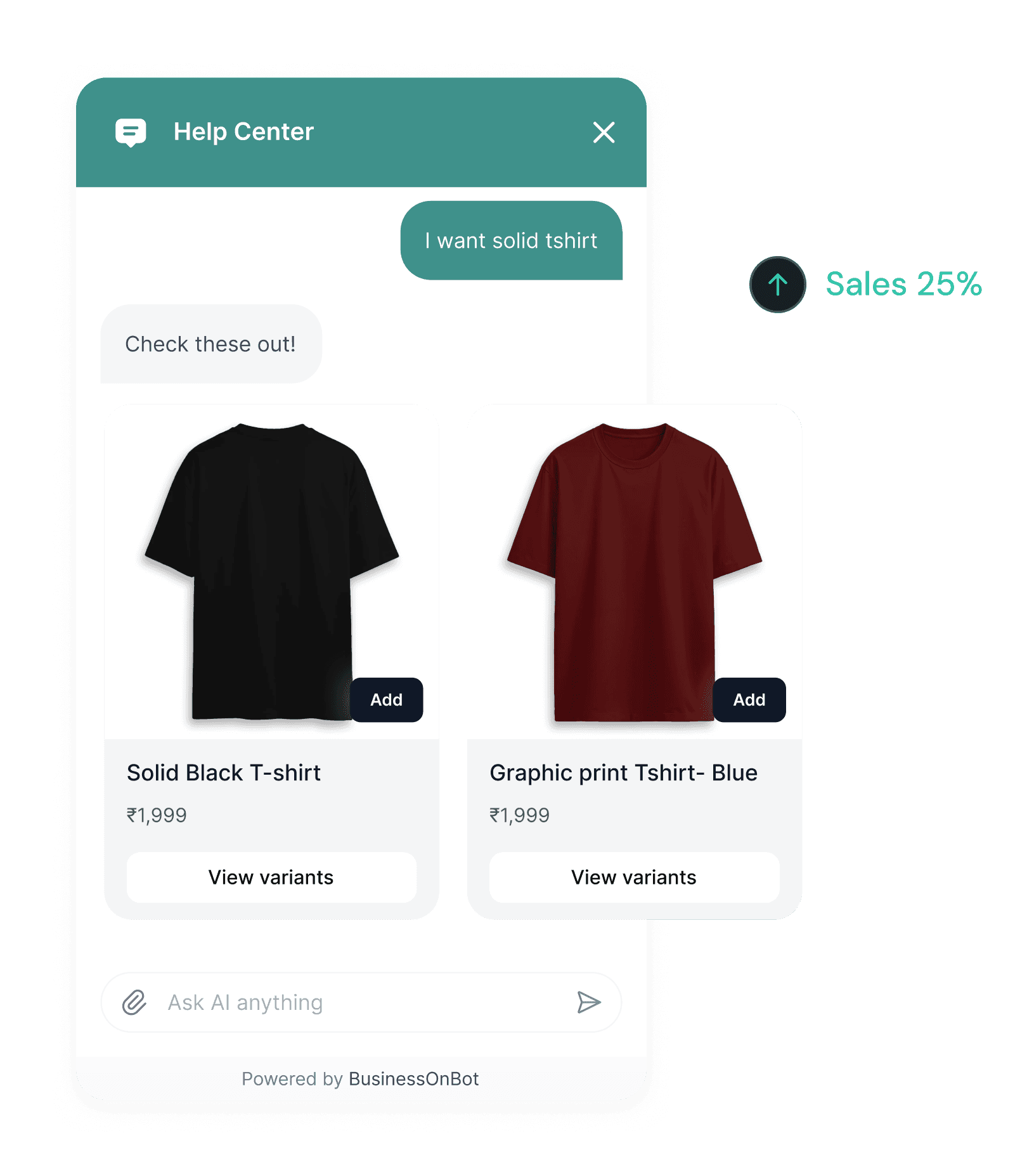 Help Center chat suggesting products
